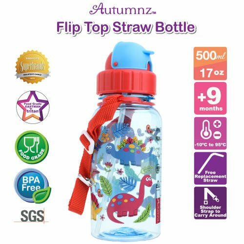 Autumnz Flip Top Straw Bottle 500ml DINO WORLD