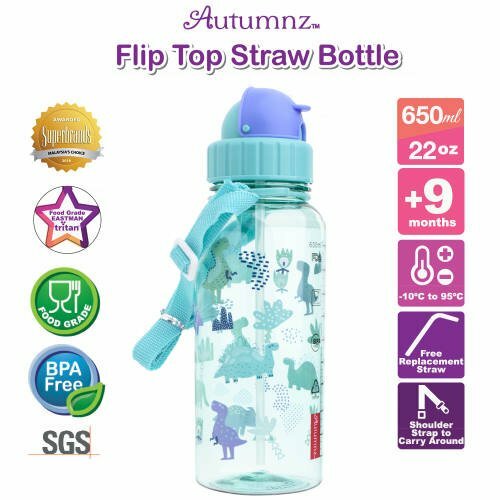 Autumnz Flip Top Straw Bottle 650ml JURASSIC FOREST