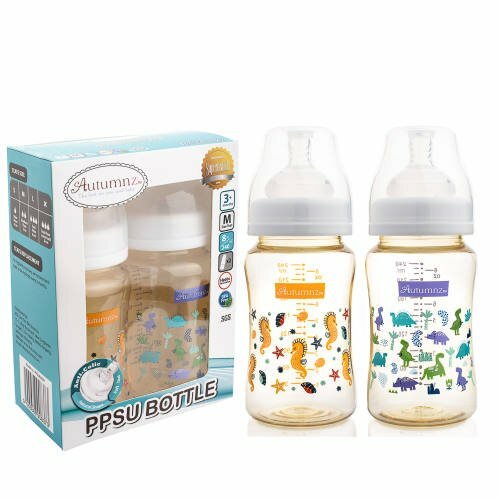 Autumnz PPSU Wide-Neck Bottle 8oz TWIN SPEEDY SEAHORSE JURASSIC FOREST