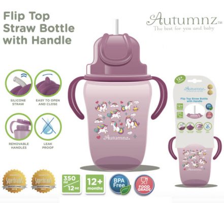 Autumnz Flip Top Straw Bottle With Handle 350ml PURPLE