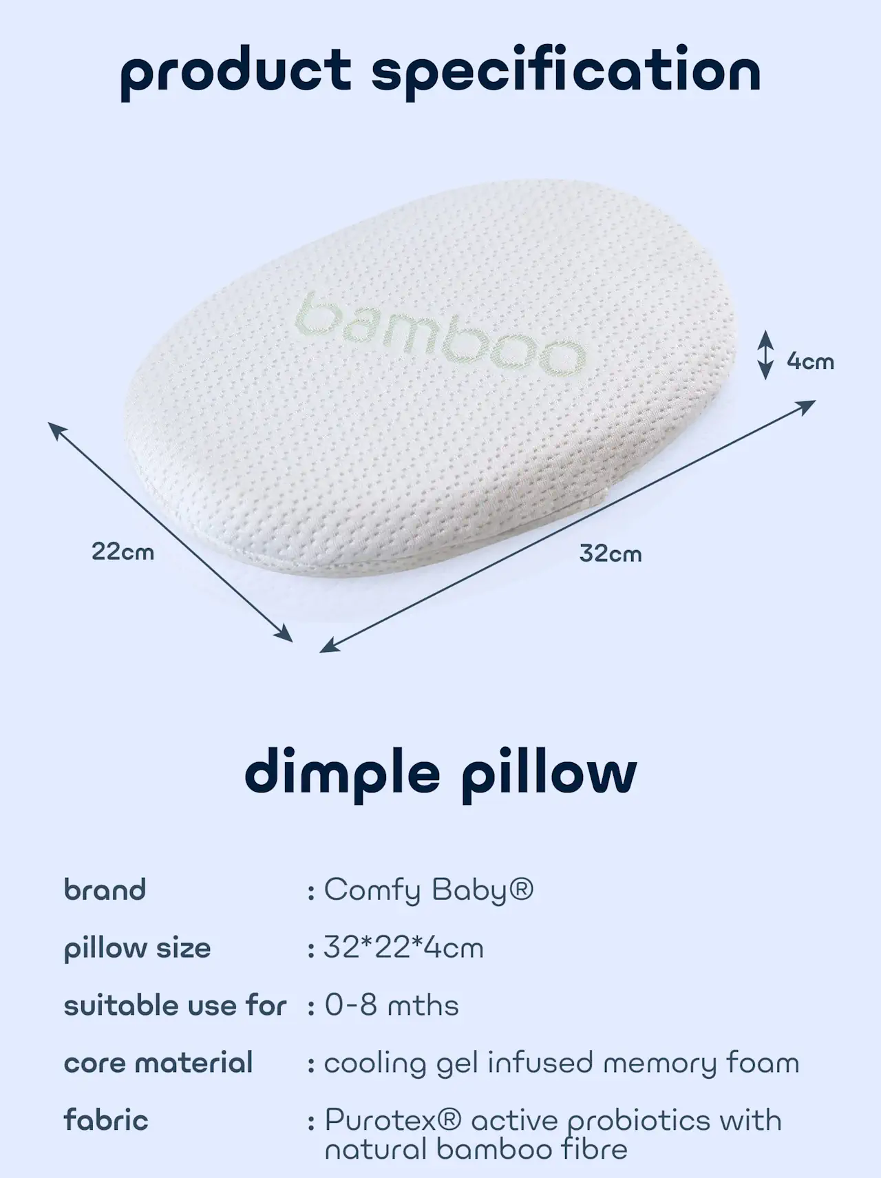 Comfy Baby Cooling Purotex Dimple Pillow