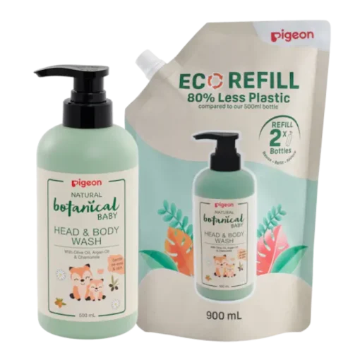 Pigeon Natural Botanical Baby Head & Body Wash BUNDLE 500ML & REFILL 900ML