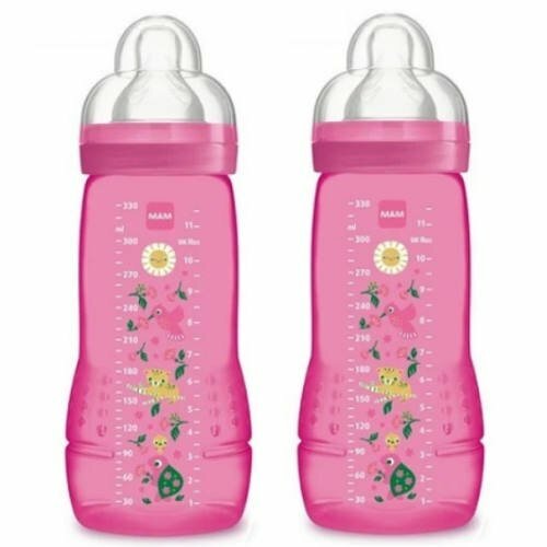 MAM Easy Active Baby Bottle 330ml TWIN PINK BIRD & LEOPARD