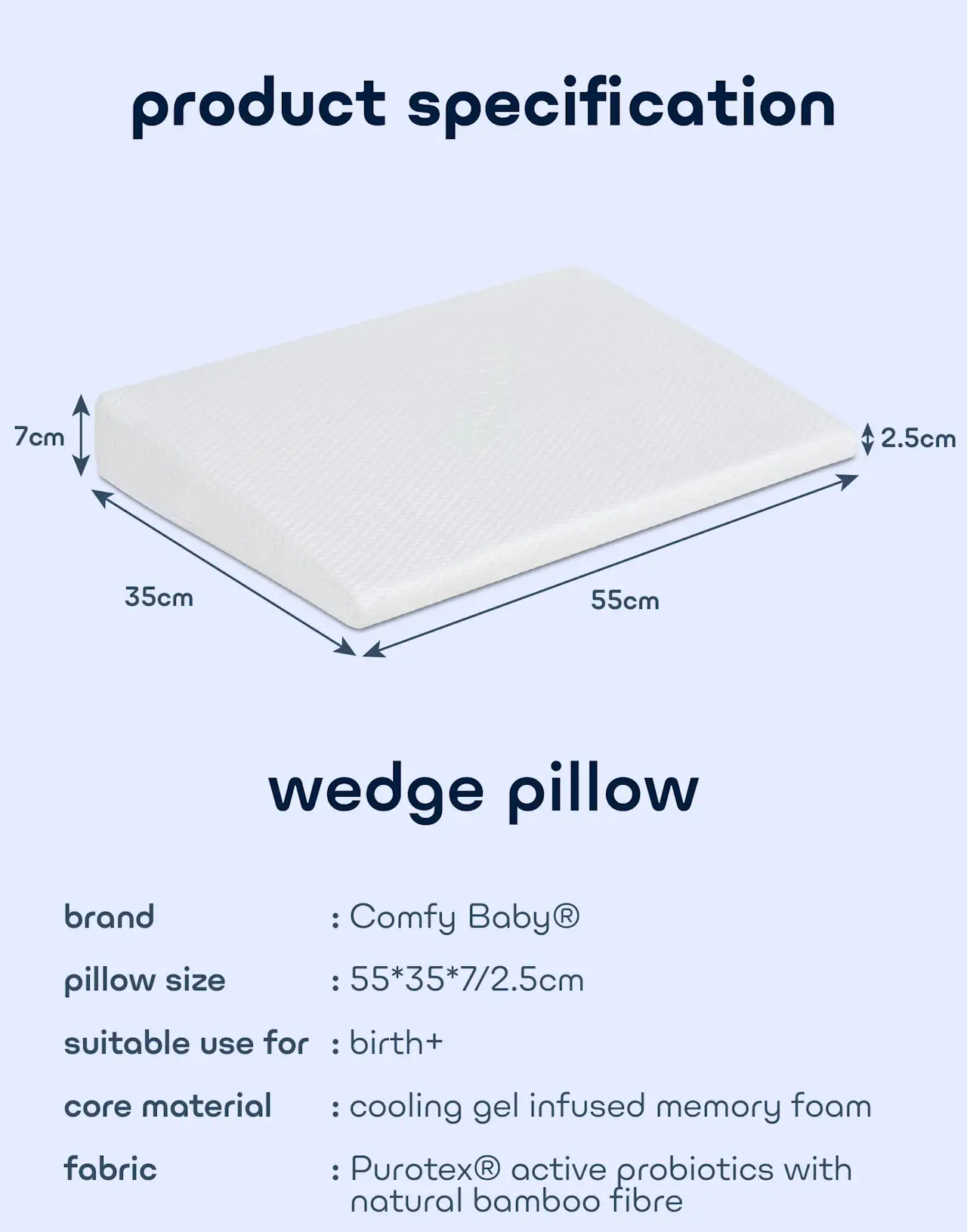 Comfy Baby Cooling Purotex Wedge Pillow