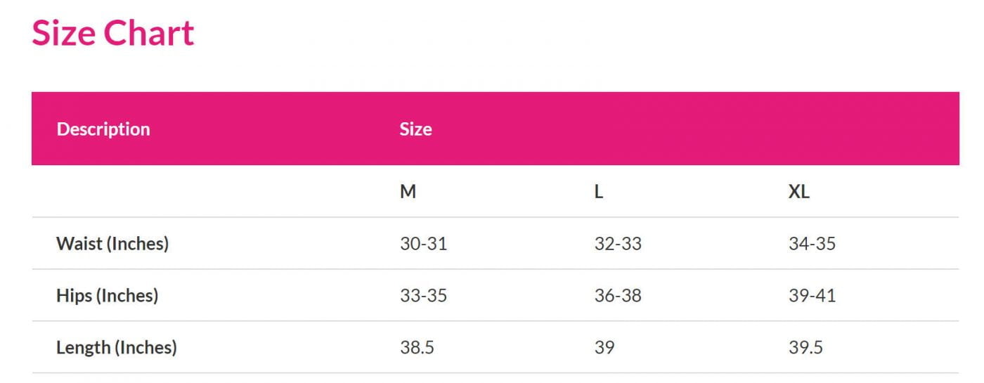 Lunavie Maternity Legging Size Chart