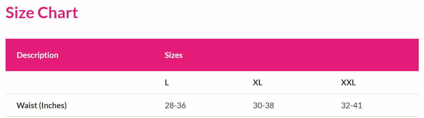 Lunavie Maternity Support Belt Size Chart