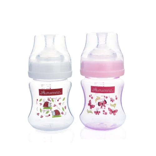 Autumnz PP Wide-Neck Feeding Bottle 120ml TWIN PINK SKIPPER BUTTERFLY & PLAIN RED LADYBIRD