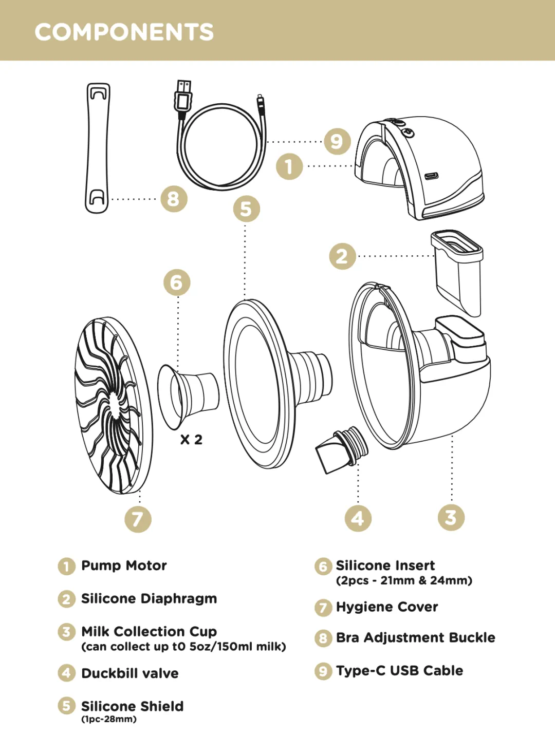 Autumnz Marvel Wearable Breast Pump Components