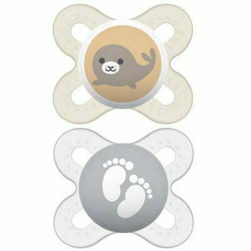 MAM Pacifier Start Extra Tiny 0-2M IVORY SEAL & GREY FOOTPRINT