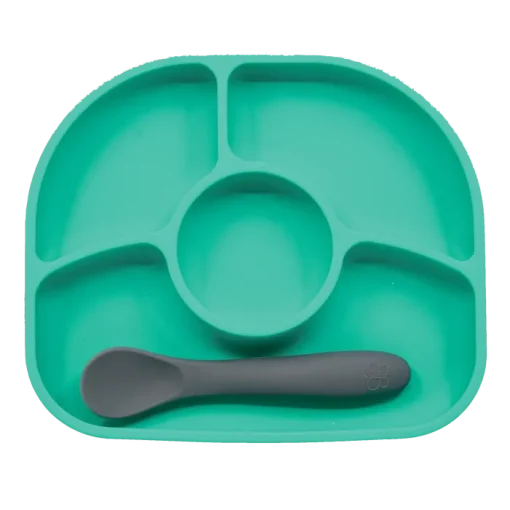 Bbluv Yumi Anti-Spill Silicone Plate & Spoon AQUA