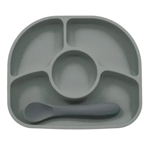 Bbluv Yumi Anti-Spill Silicone Plate & Spoon GREY