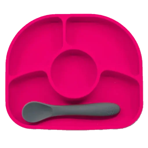 Bbluv Yumi Anti-Spill Silicone Plate & Spoon PINK