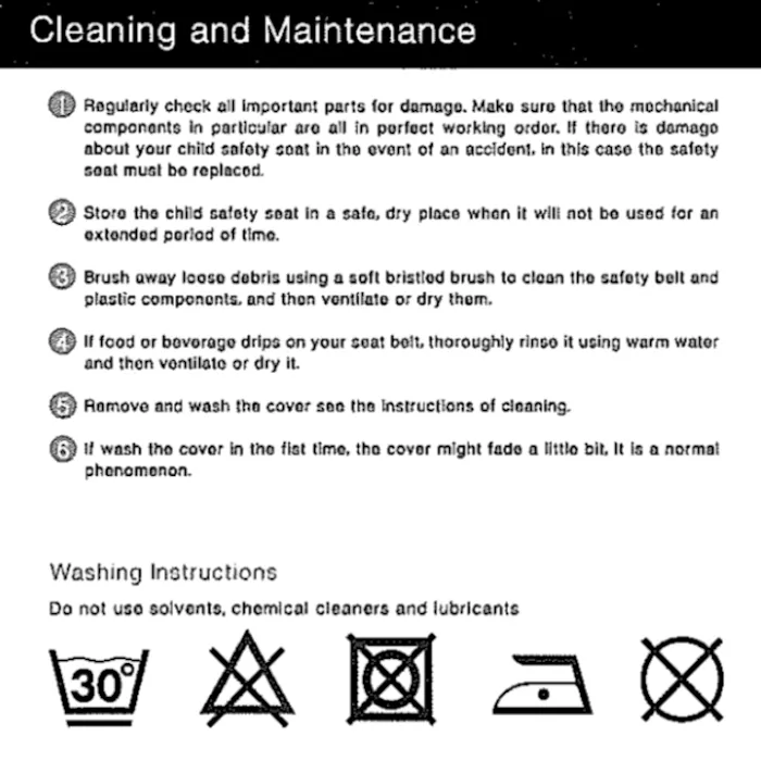 Car Seat Cleaning Instructions