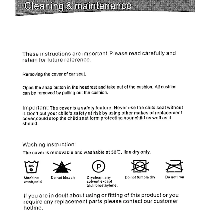 Car Seat Cleaning Instructions