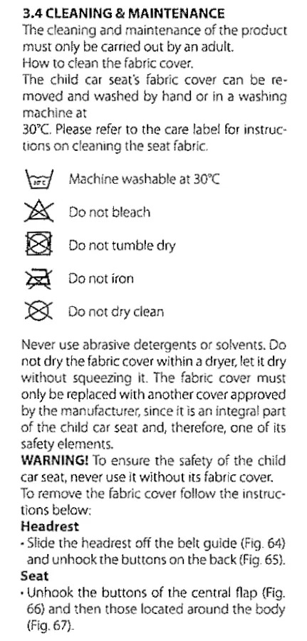 Car Seat Cleaning Instructions