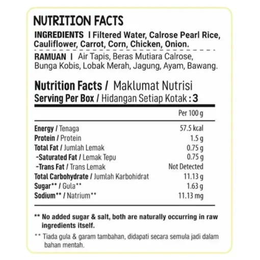 MommyJ Instant Porridge CHICKEN CAULIFLOWER NUTRITION FACTS