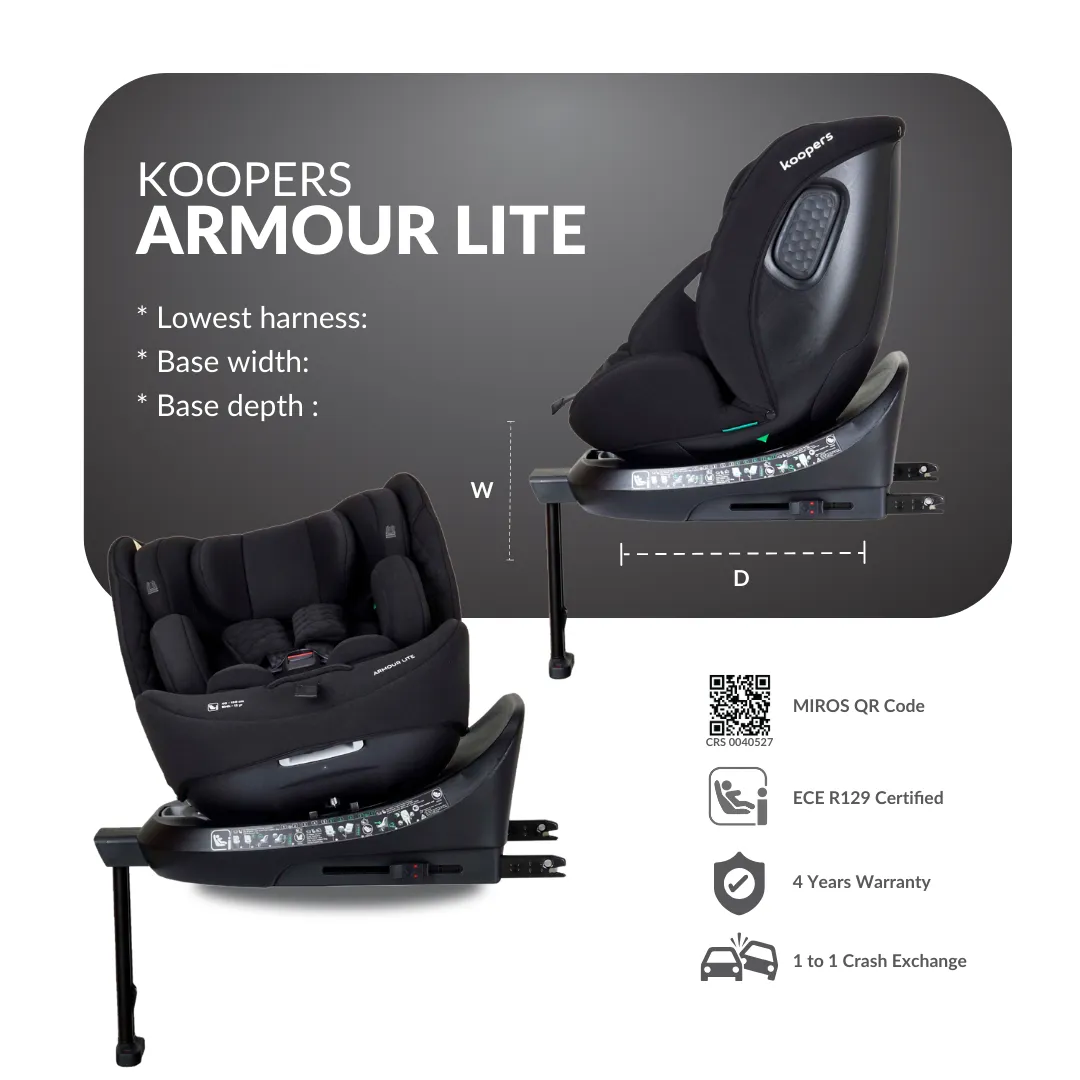 Koopers Armour Lite R129 Convertible Car Seat DIMENSION