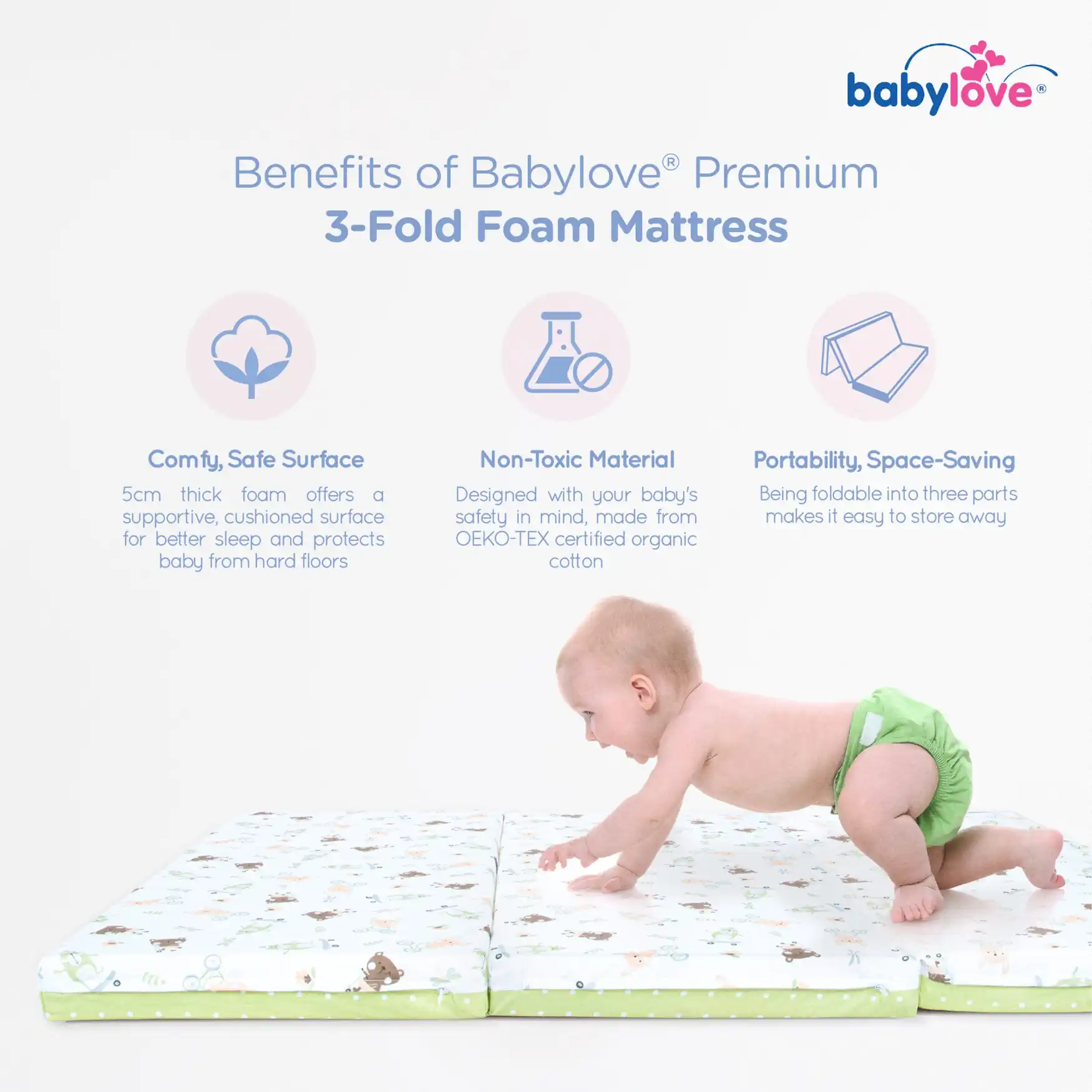 Babylove Premium 3-Fold Playpen Foam Mattress-1