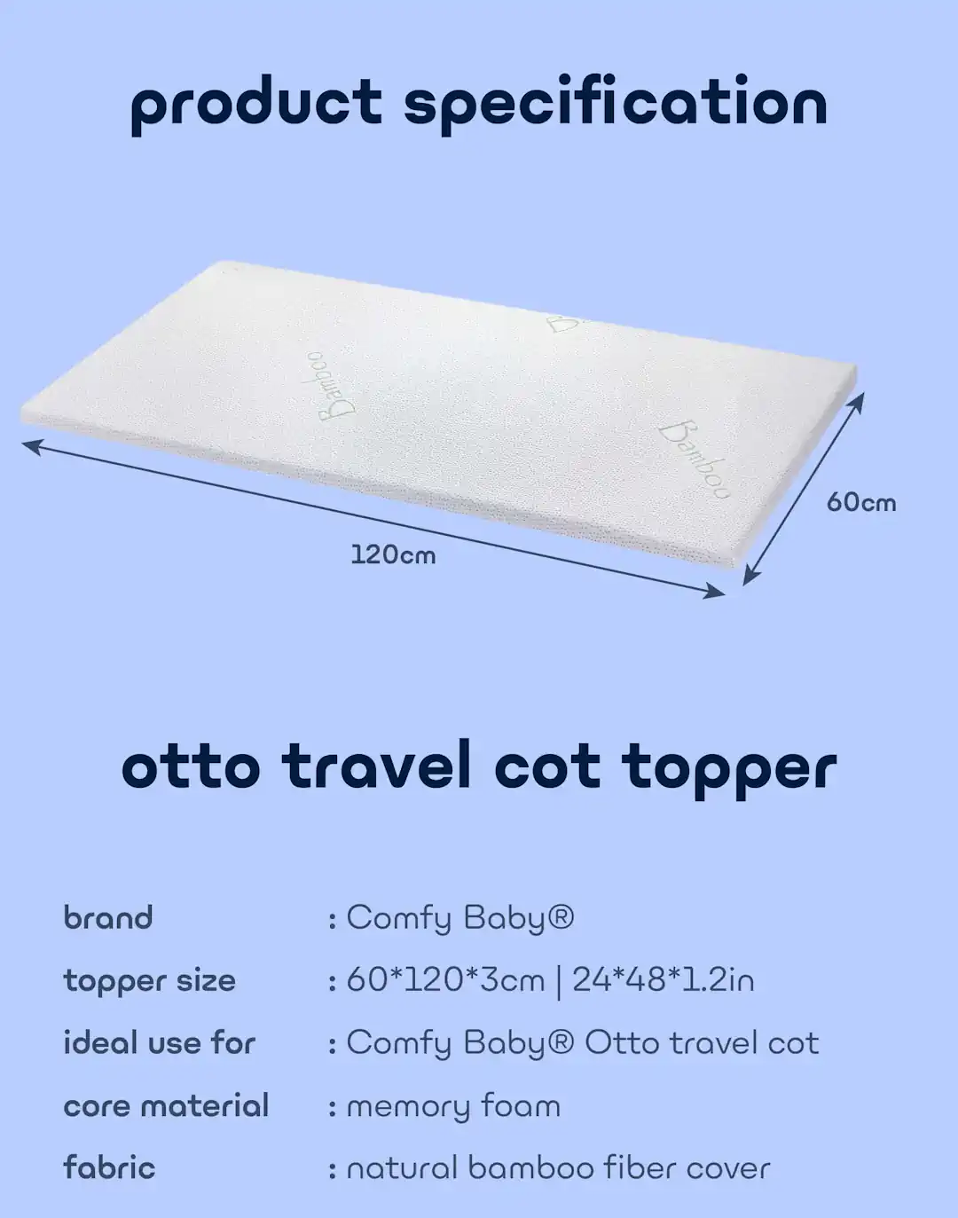 Comfy Baby Otto Travel Cot Topper 60x120cm