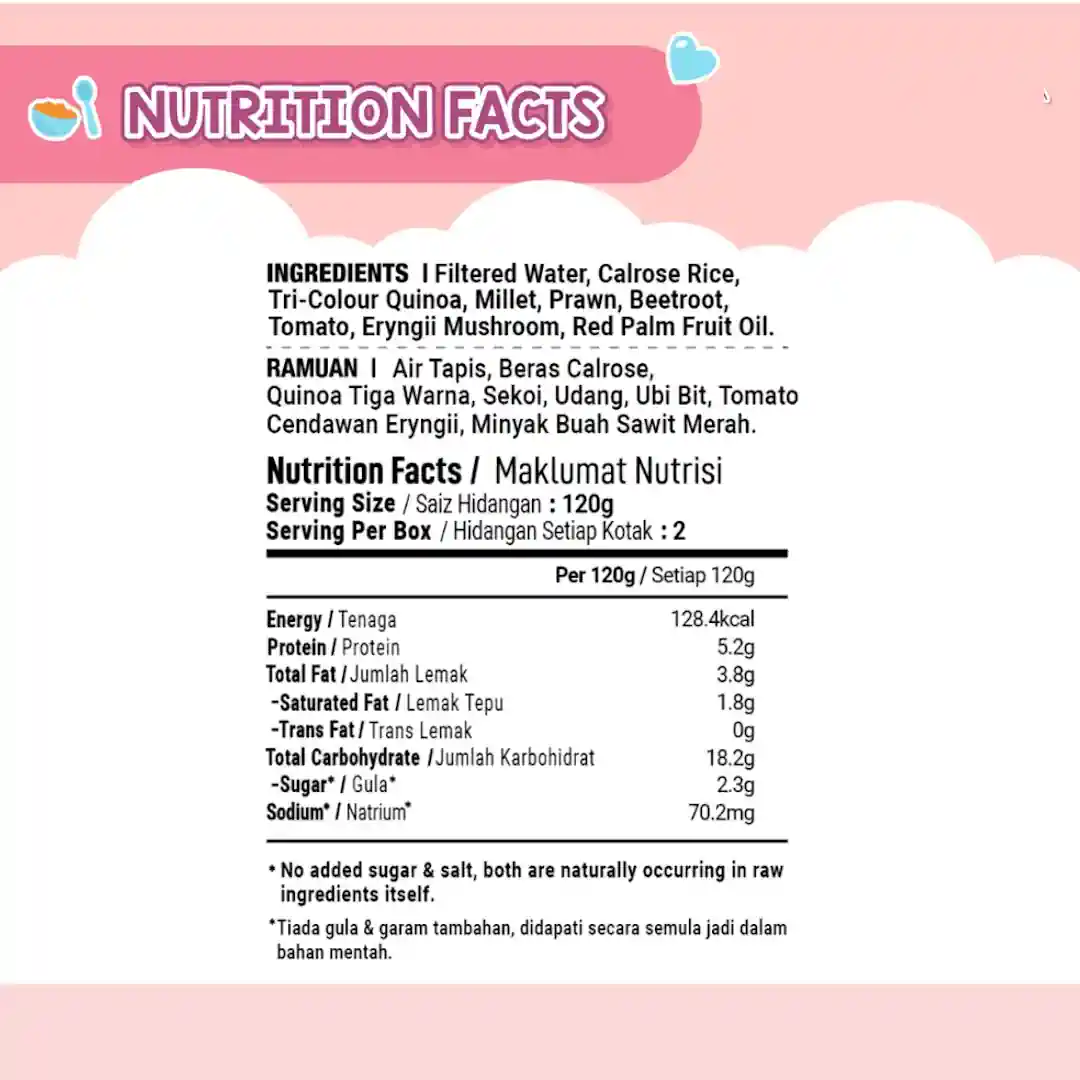 MommyJ Baby Instant Stew Rice PRAWN BEETROOT NUTRITION FACTS